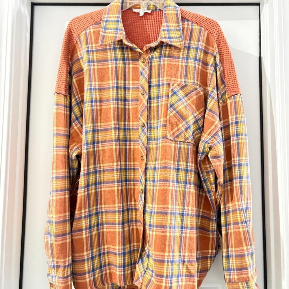 Easel Orange and Blue Plaid Men's Shirt